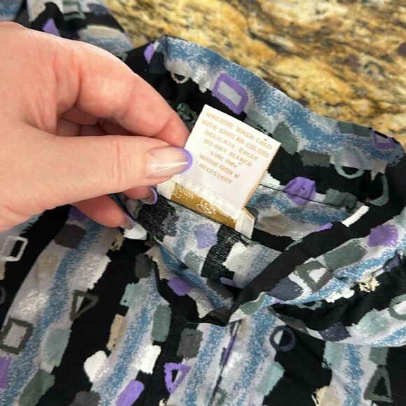 Beau Chemise Cotton Geo Pattern 3/4 Sleeve Blouse Top Size M - Picture 5 of 8